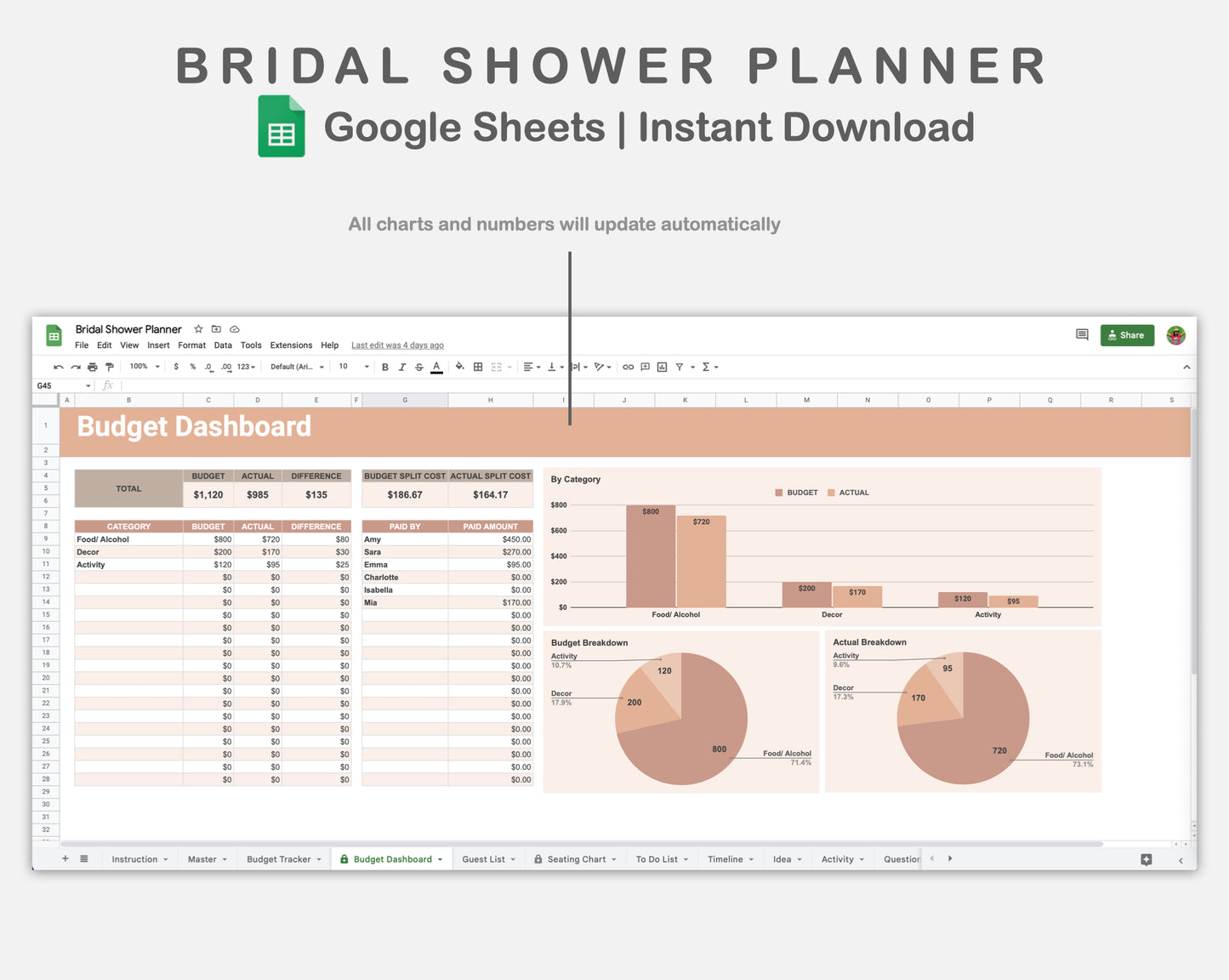 Google Sheets - Bridal Shower Planner - Neutral