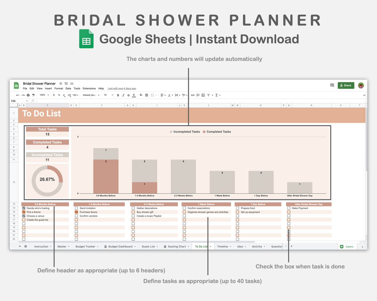 Google Sheets - Bridal Shower Planner - Neutral