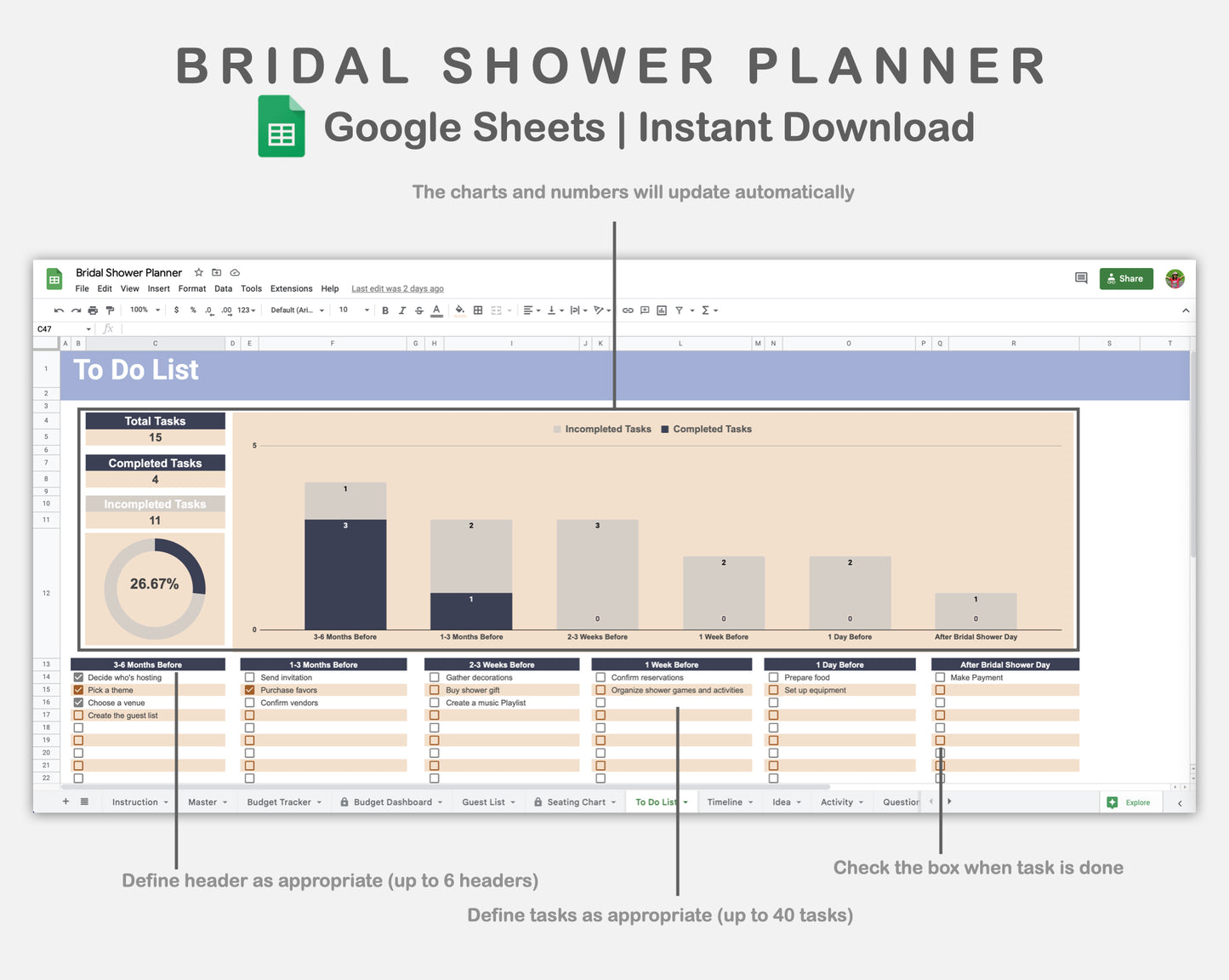 Google Sheets - Bridal Shower Planner - Sweet