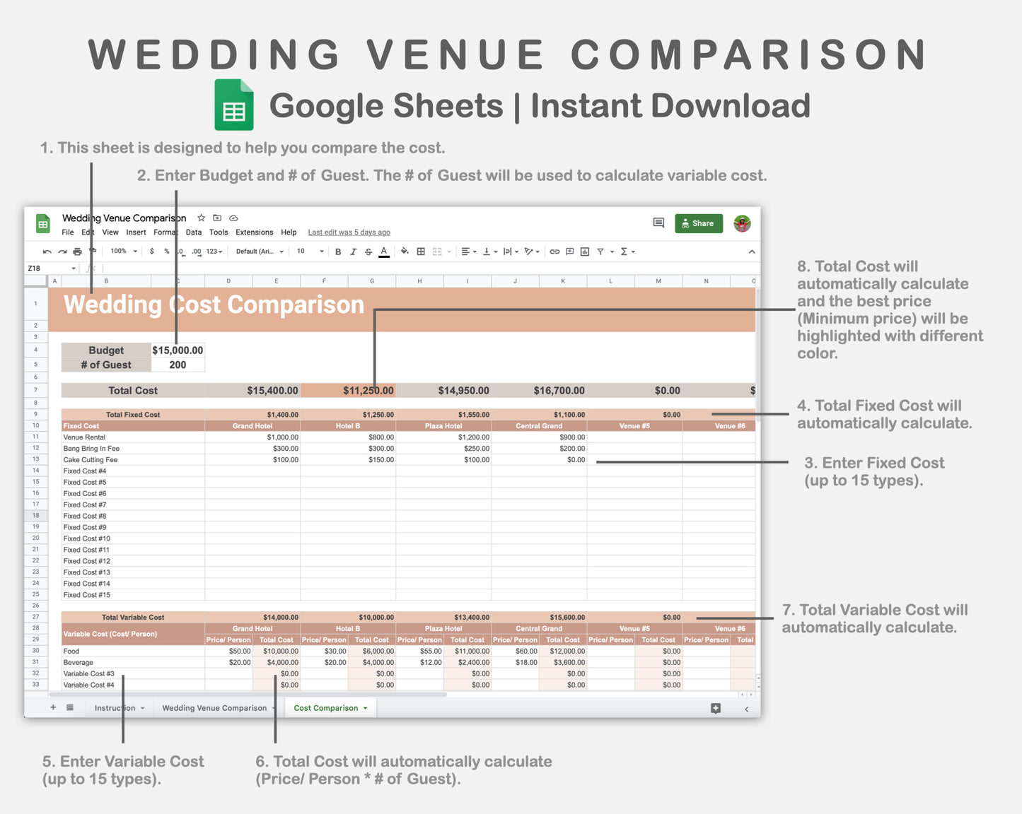 Google Sheets - Wedding Venue Comparison - Neutral