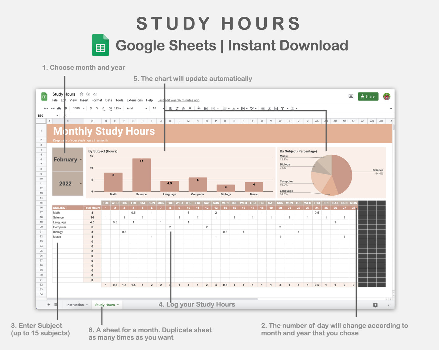 Google Sheets - Study Hours - Neutral