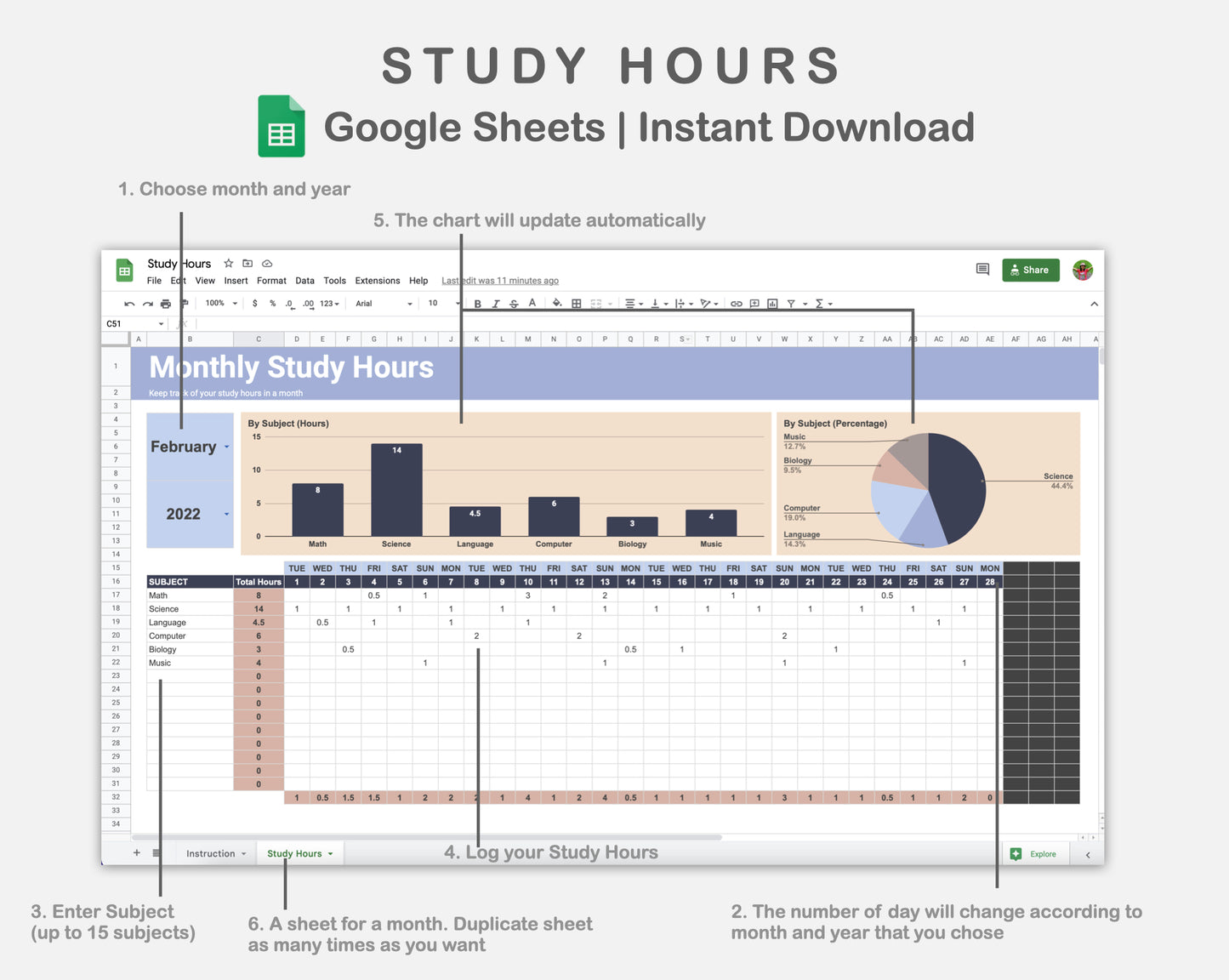 Google Sheets - Study Hours - Sweet