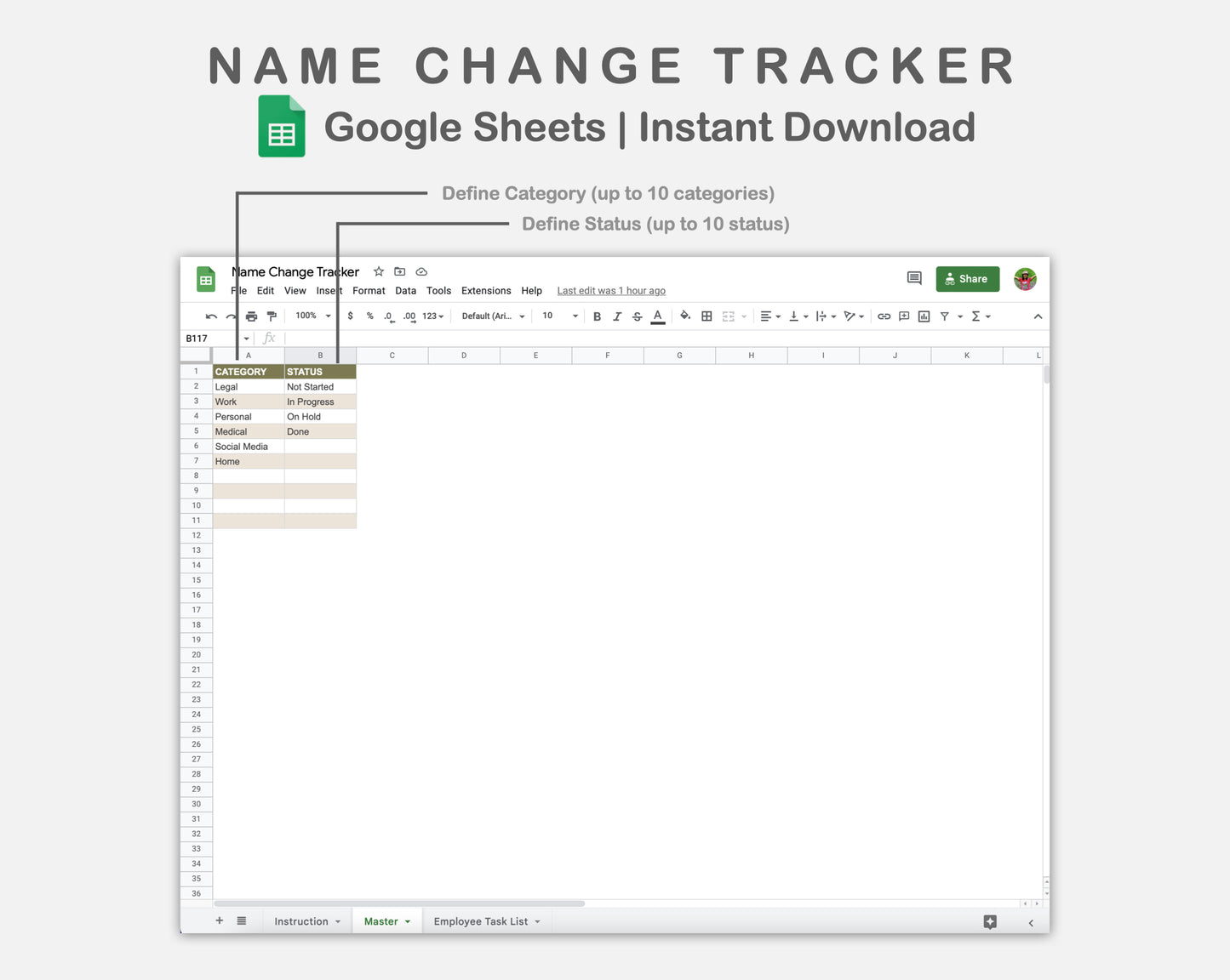 Google Sheets - Name Change Tracker - Boho