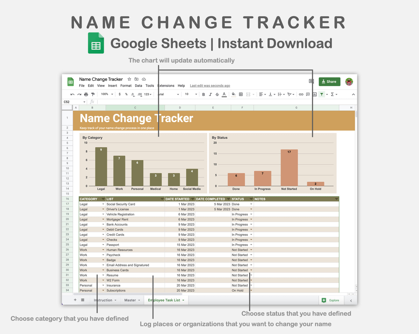 Google Sheets - Name Change Tracker - Boho