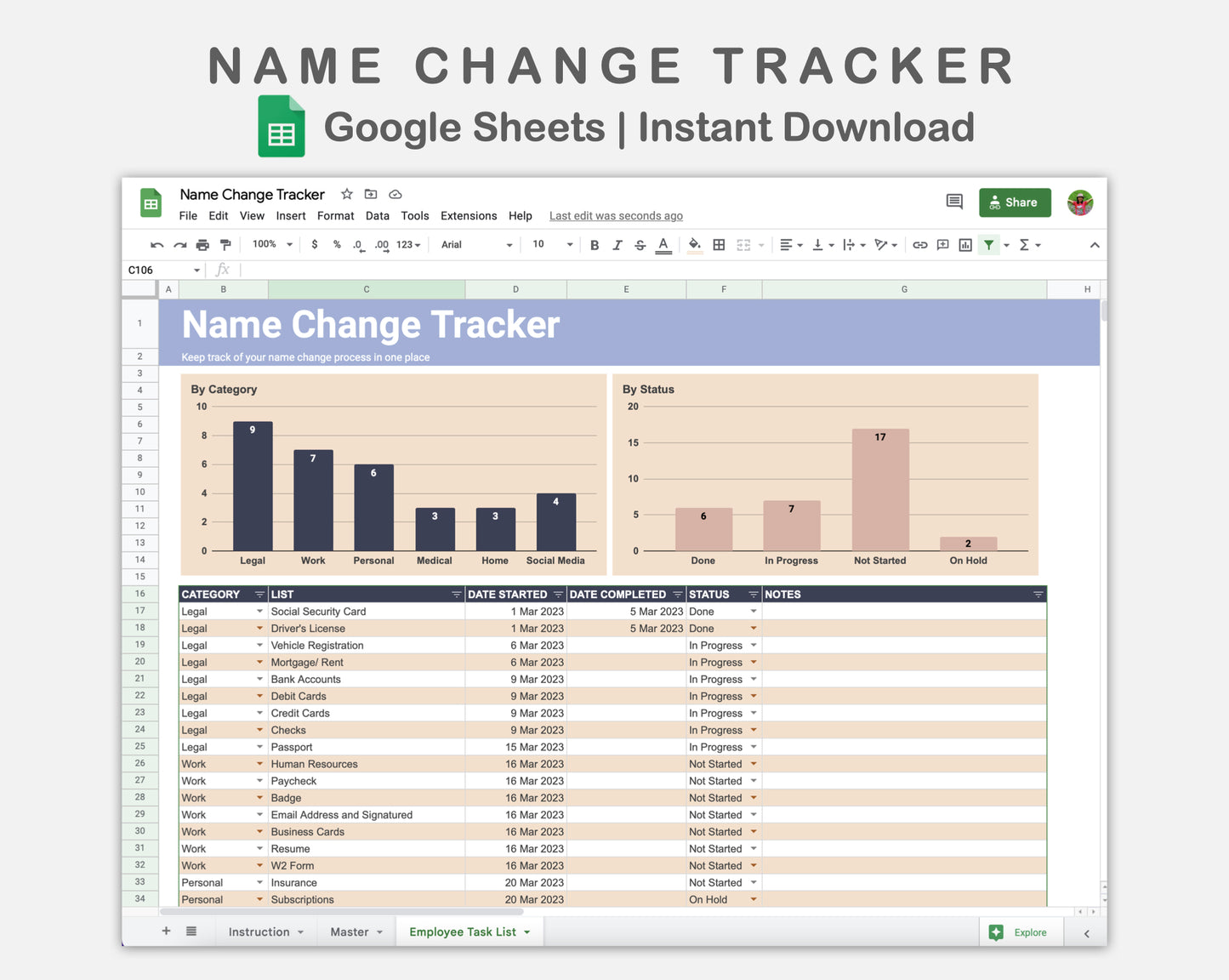 Google Sheets - Name Change Tracker - Sweet
