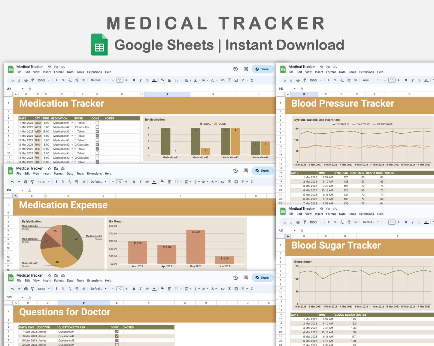Google Sheets - Medical Tracker - Boho