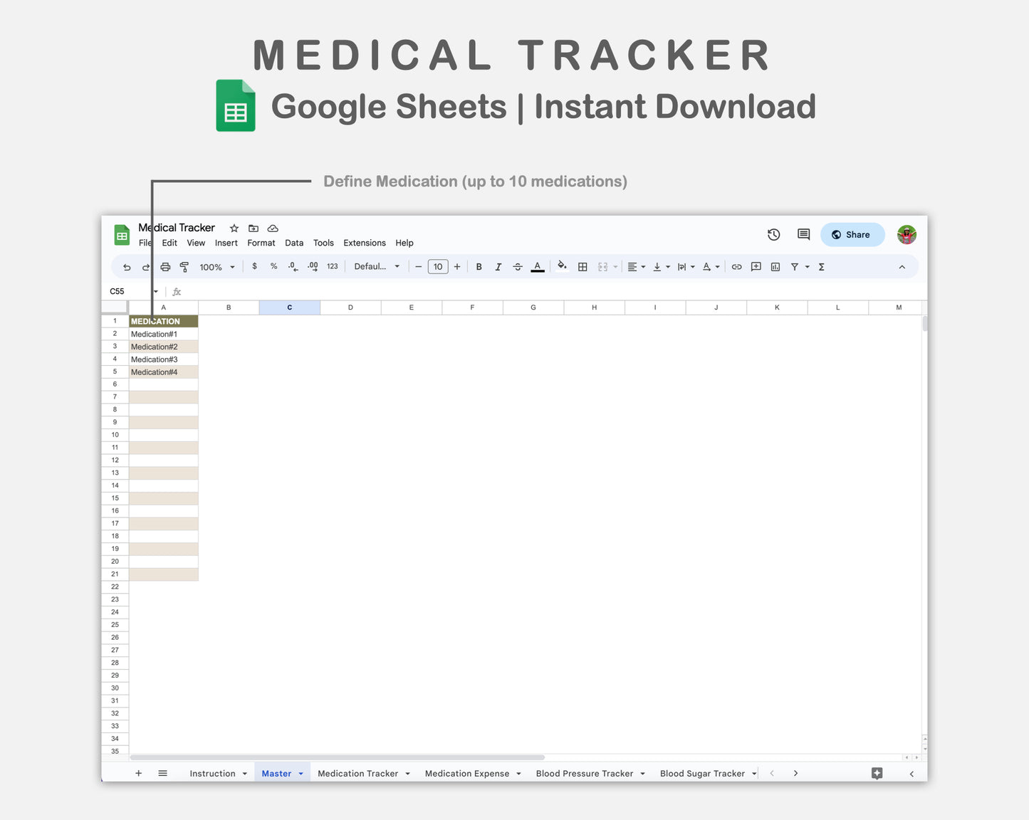 Google Sheets - Medical Tracker - Boho