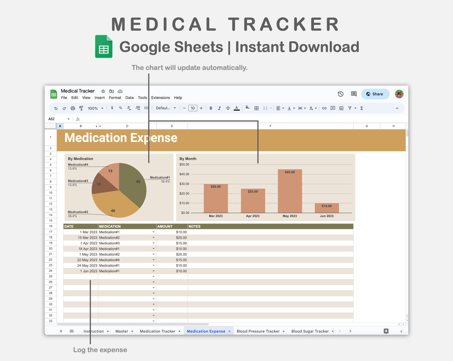 Google Sheets - Medical Tracker - Boho