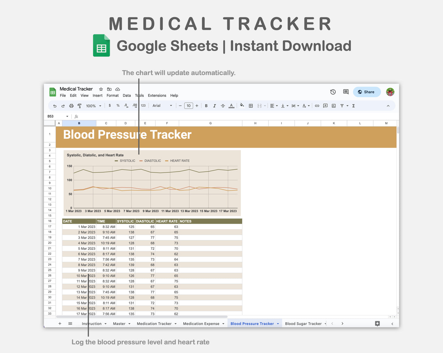 Google Sheets - Medical Tracker - Boho