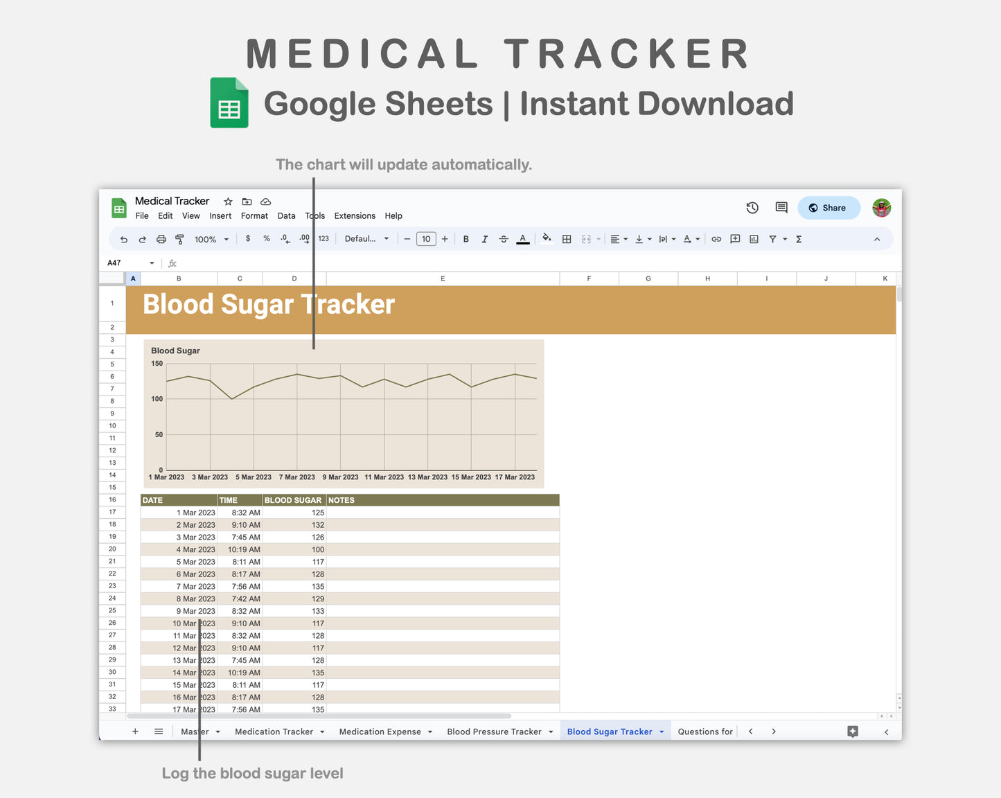 Google Sheets - Medical Tracker - Boho