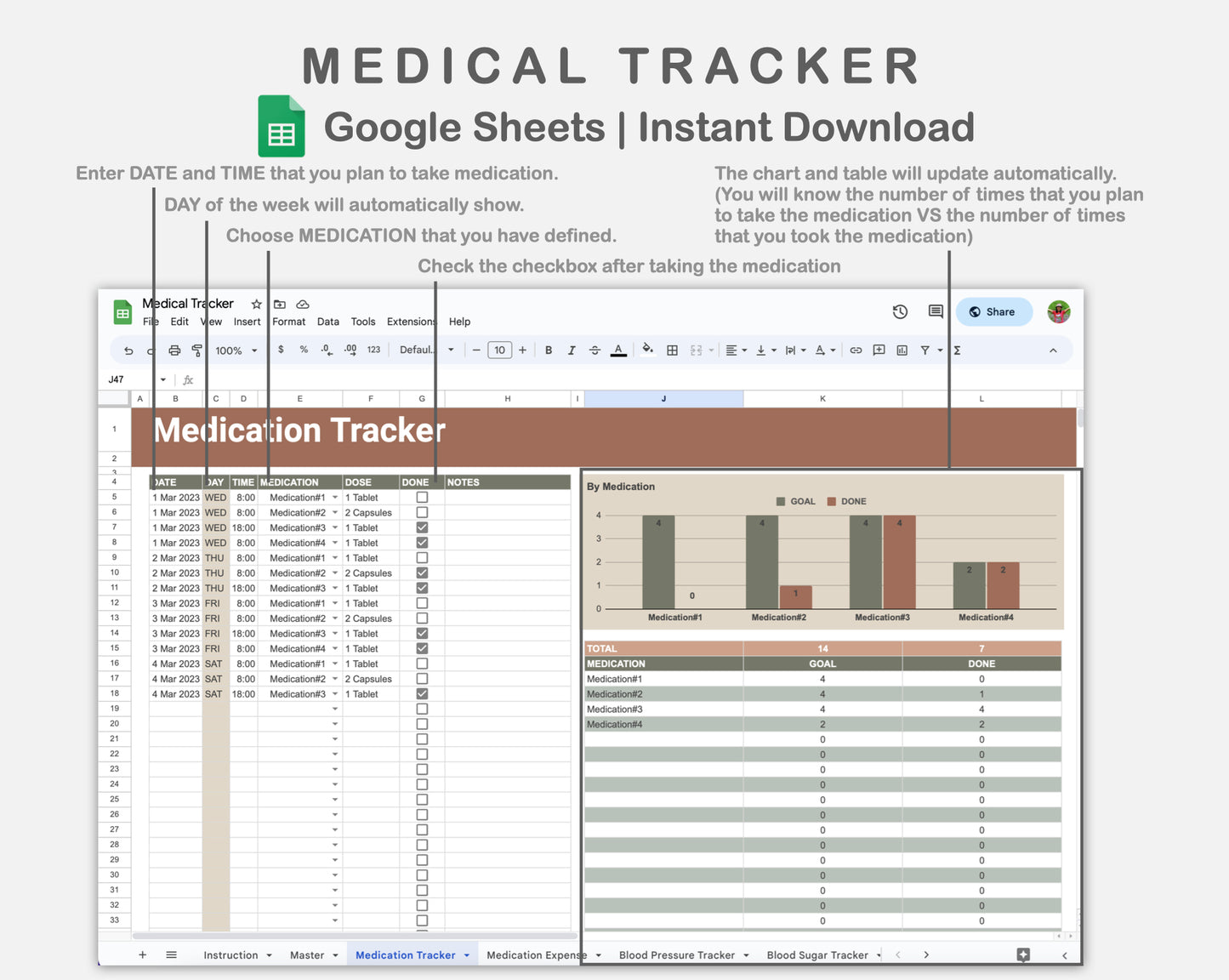 Google Sheets - Medical Tracker - Earthy