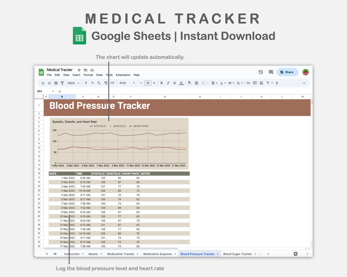 Google Sheets - Medical Tracker - Earthy