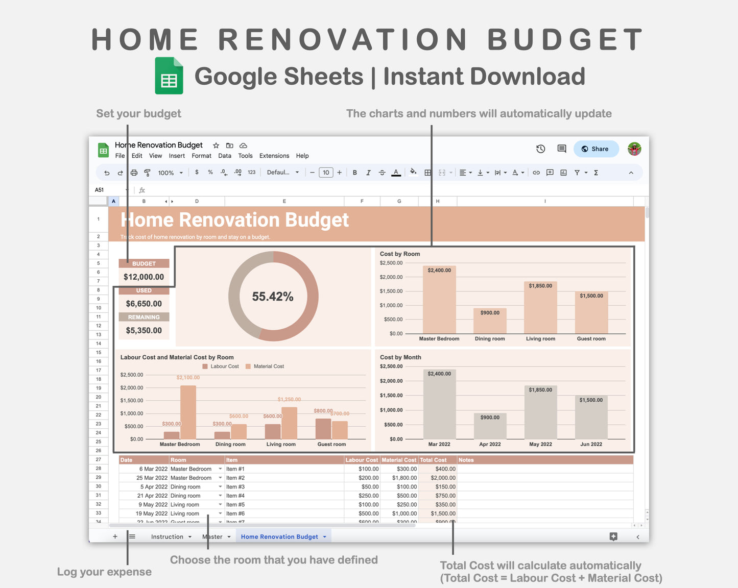 Google Sheets - Home Renovation Budget - Neutral