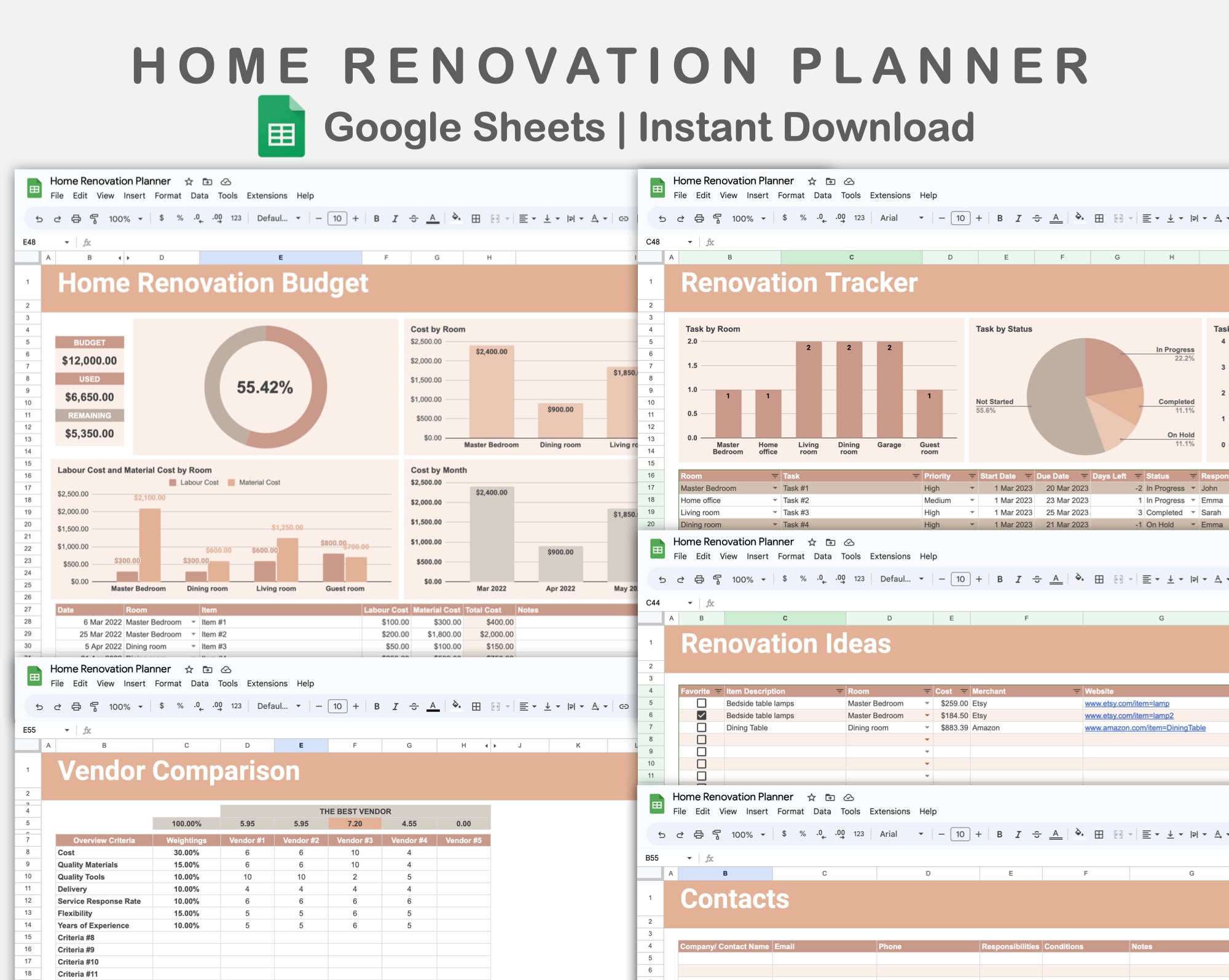 Google Sheets - Home Renovation Planner - Neutral – kjunstudio