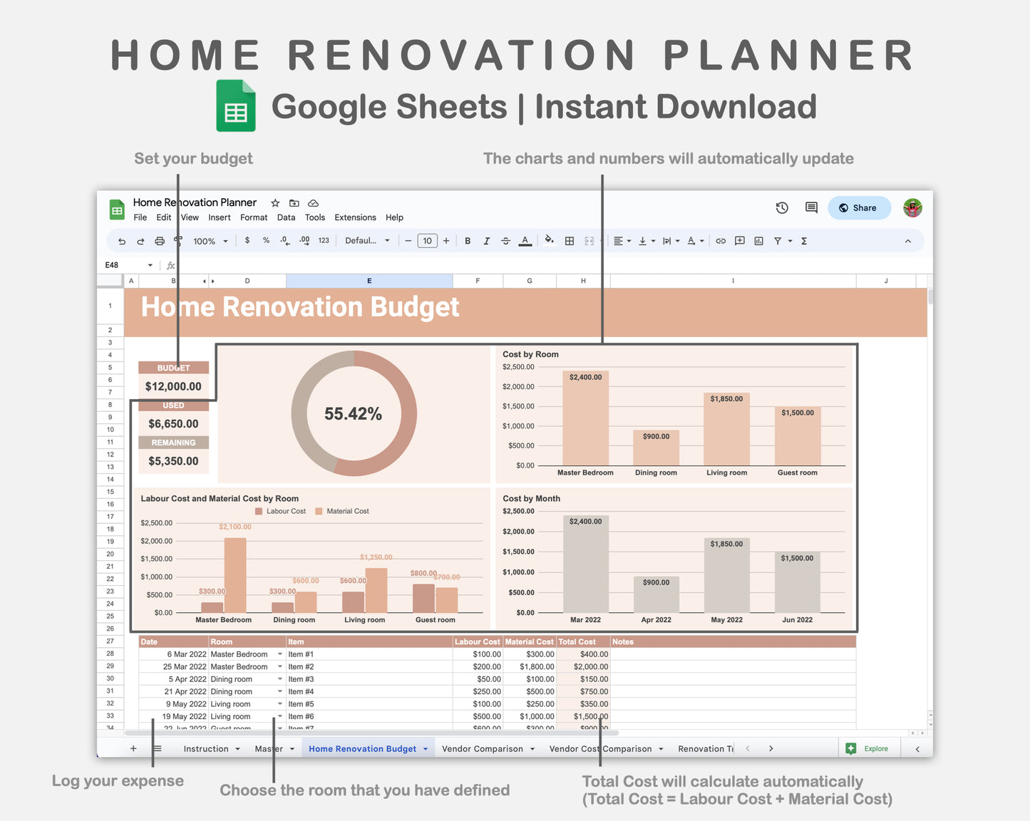 Google Sheets - Home Renovation Planner - Neutral