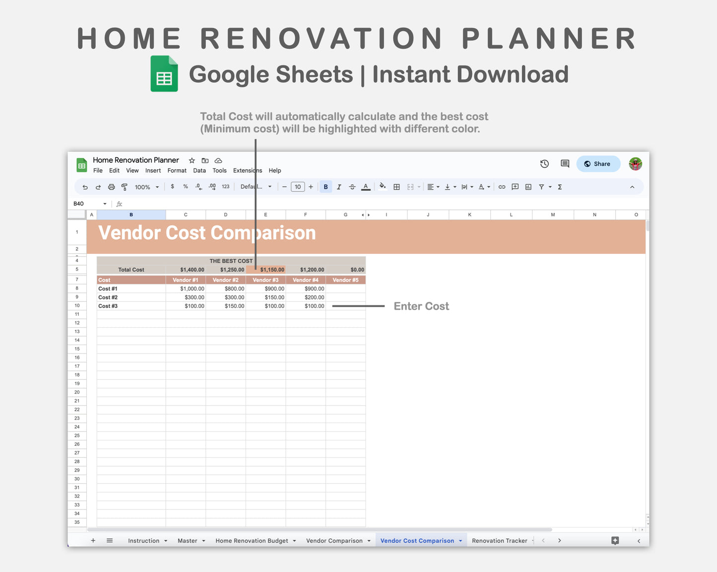 Google Sheets - Home Renovation Planner - Neutral