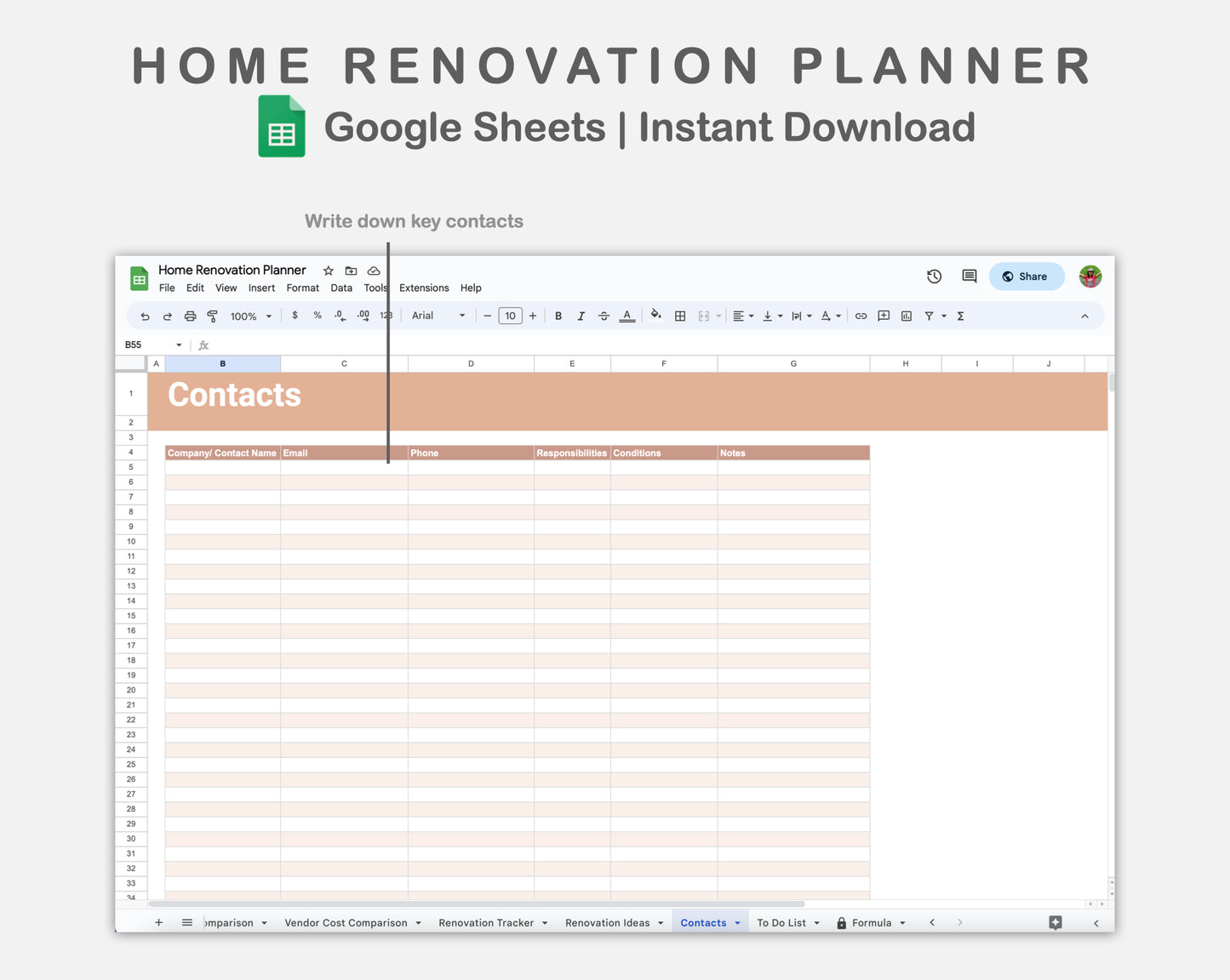 Google Sheets - Home Renovation Planner - Neutral