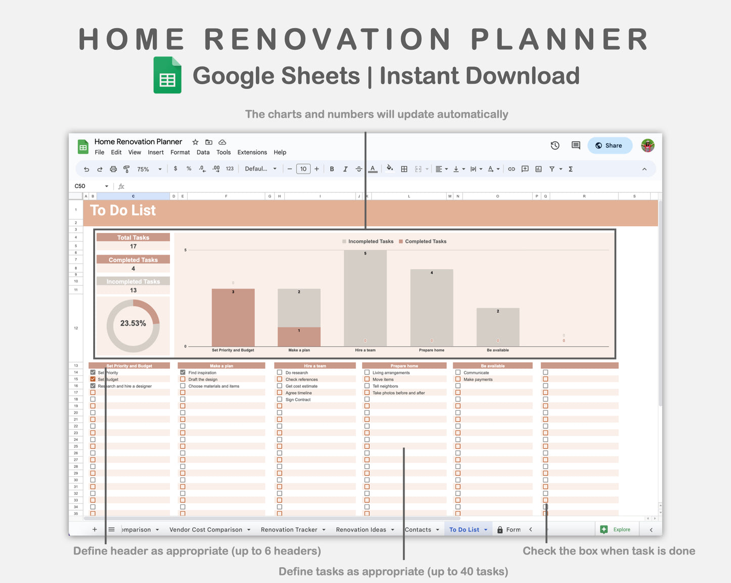 Google Sheets - Home Renovation Planner - Neutral