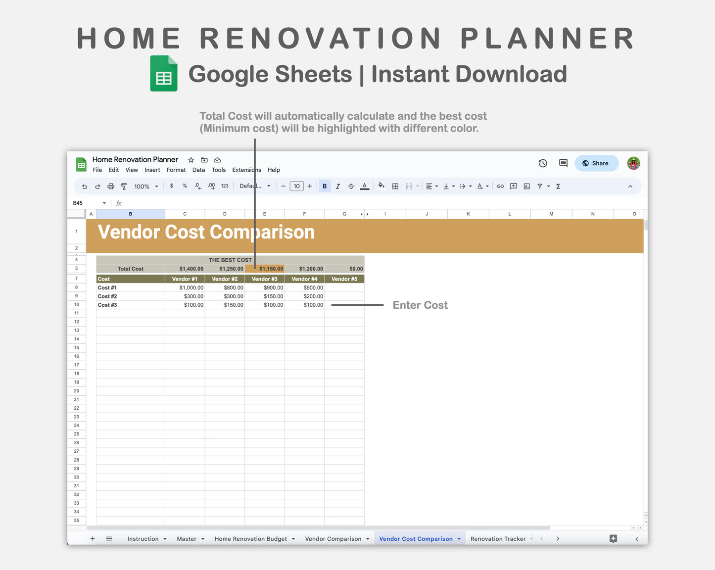 Google Sheets - Home Renovation Planner - Boho