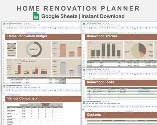 Google Sheets - Home Renovation Planner - Earthy