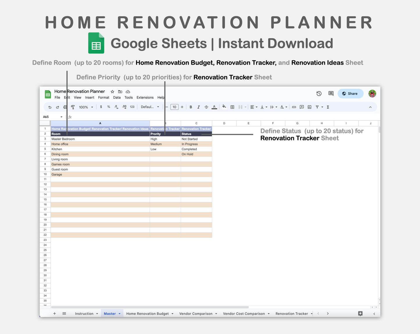 Google Sheets - Home Renovation Planner - Sweet