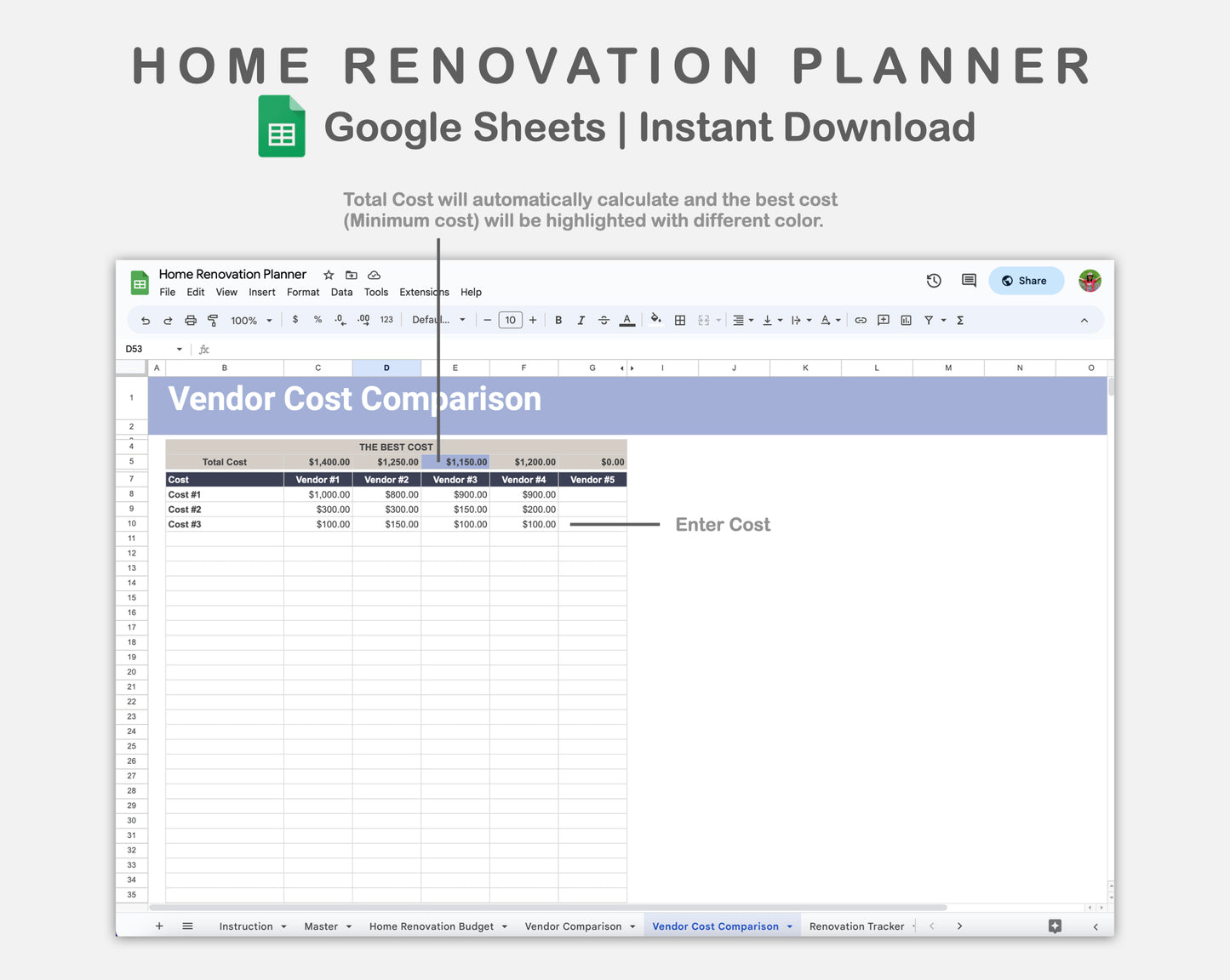 Google Sheets - Home Renovation Planner - Sweet