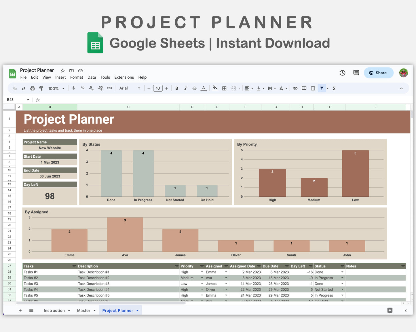 Google Sheets - Project Planner - Earthy