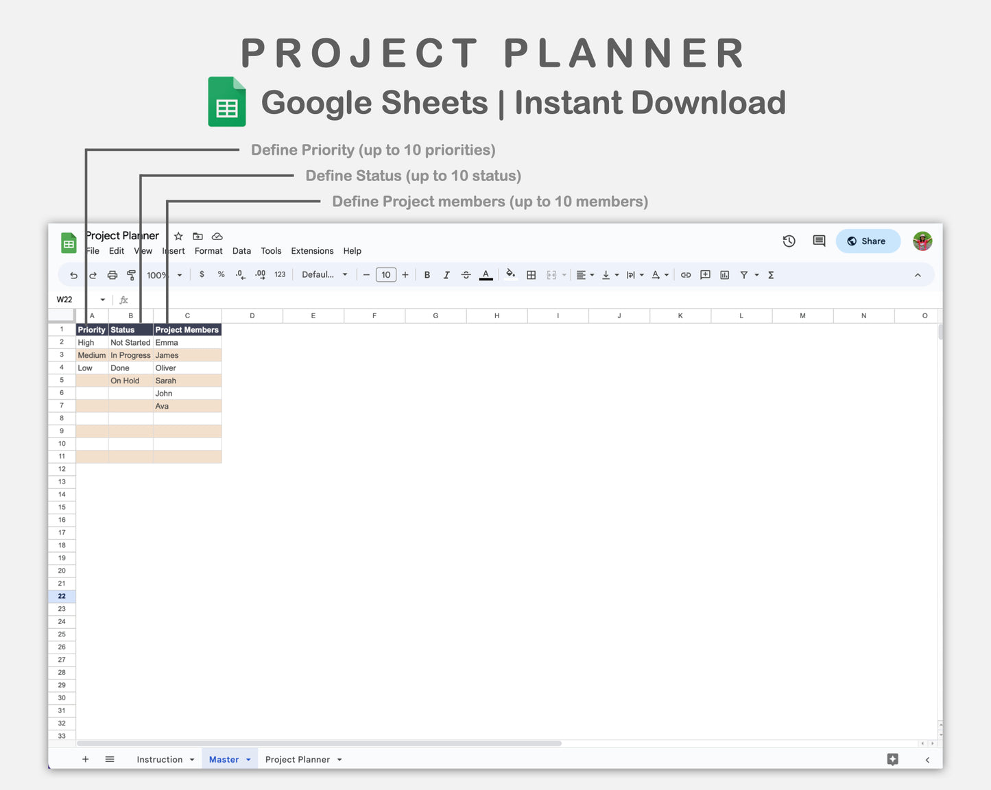 Google Sheets - Project Planner - Sweet