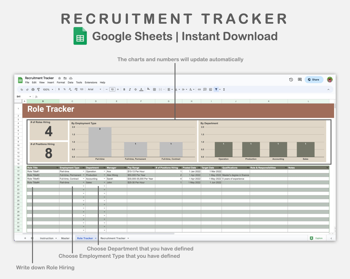 Google Sheets - Recruitment Tracker - Earthy