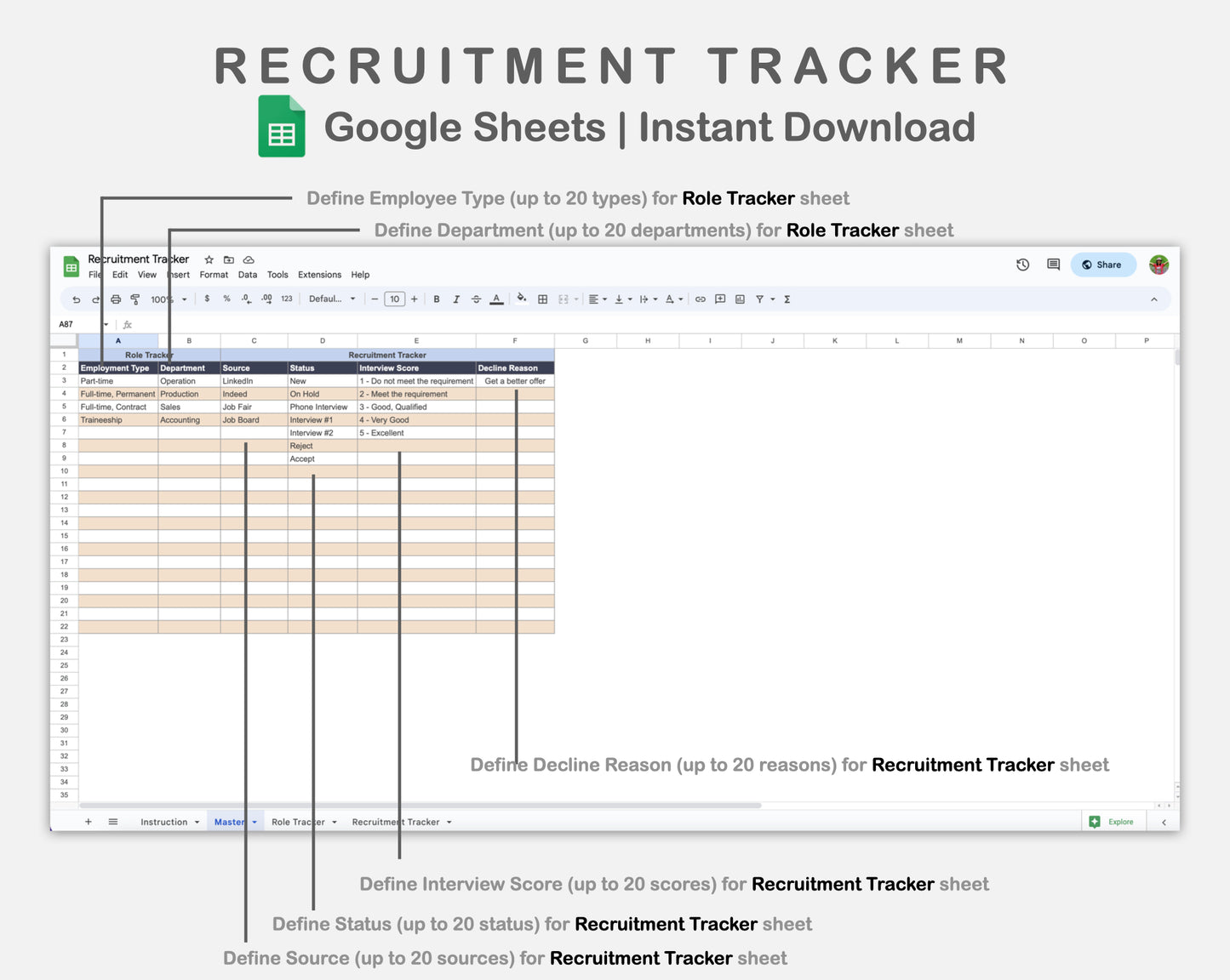 Google Sheets - Recruitment Tracker - Sweet