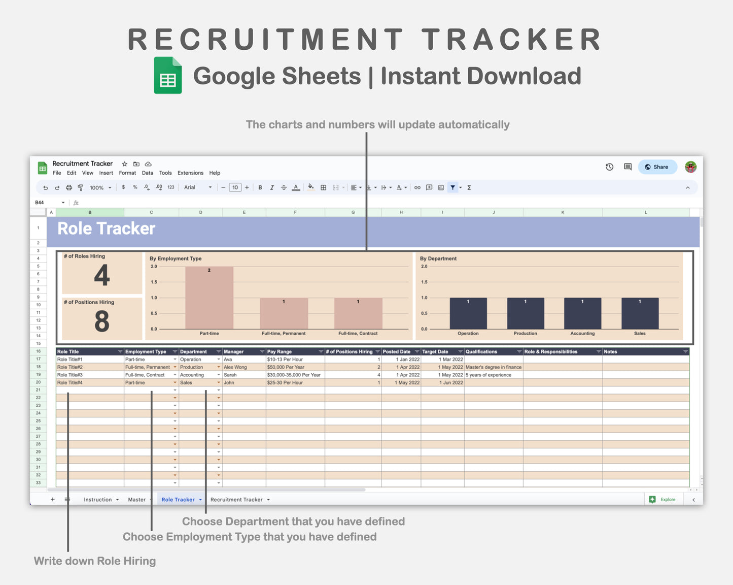 Google Sheets - Recruitment Tracker - Sweet
