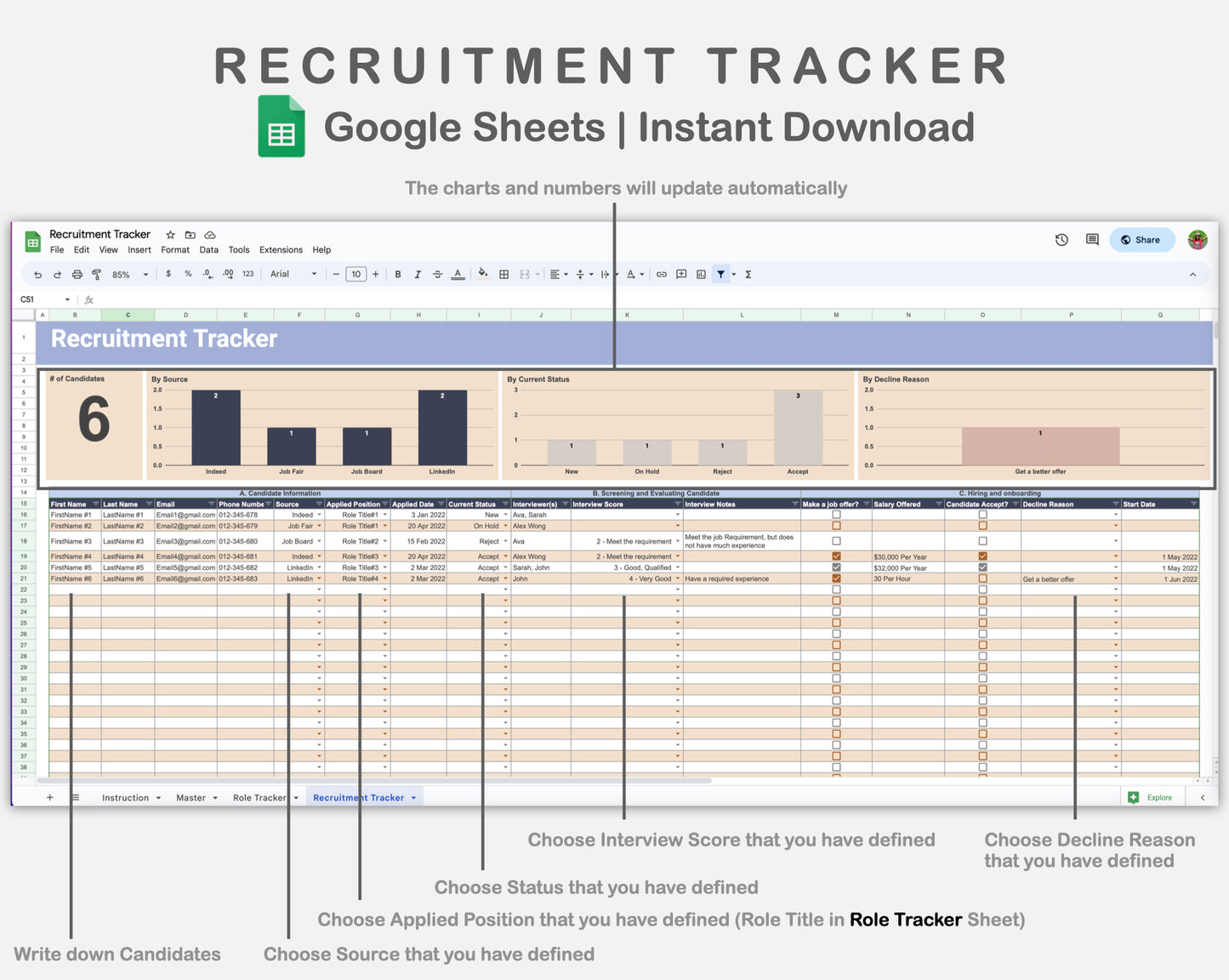 Google Sheets - Recruitment Tracker - Sweet