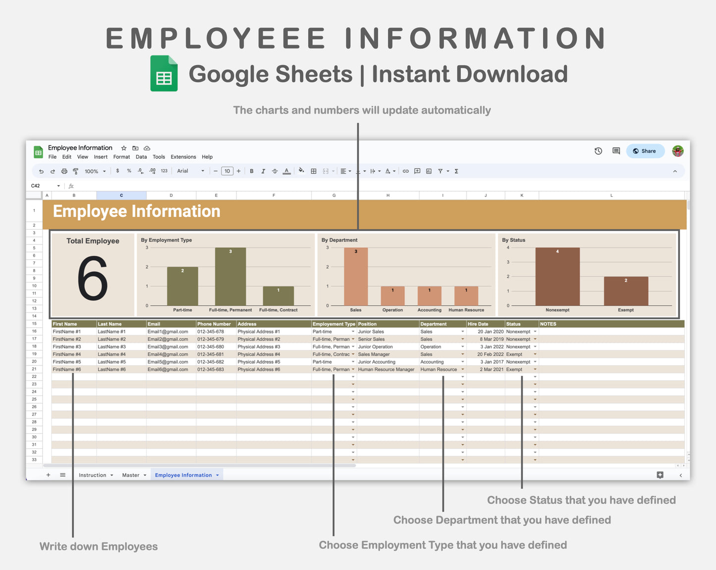 Google Sheets - Employee Information - Boho