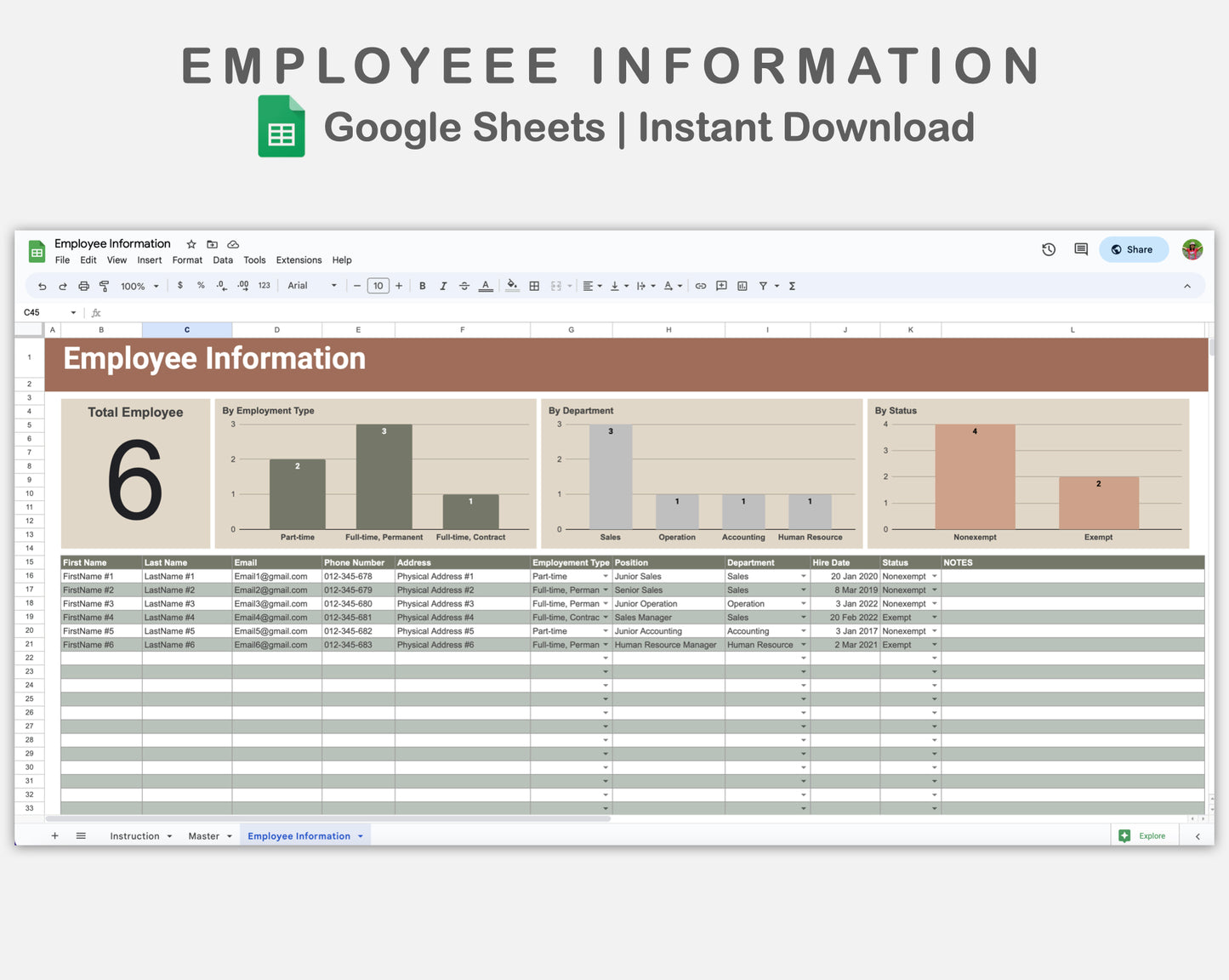 Google Sheets - Employee Information - Earthy