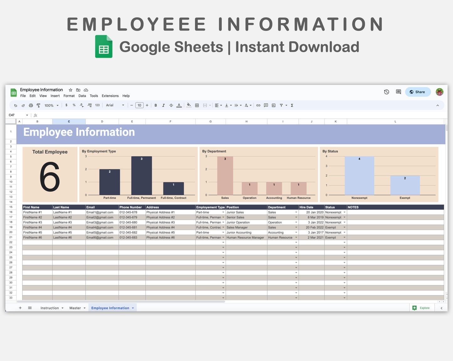 Google Sheets - Employee Information - Sweet