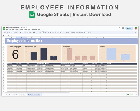 Google Sheets - Employee Information - Sweet