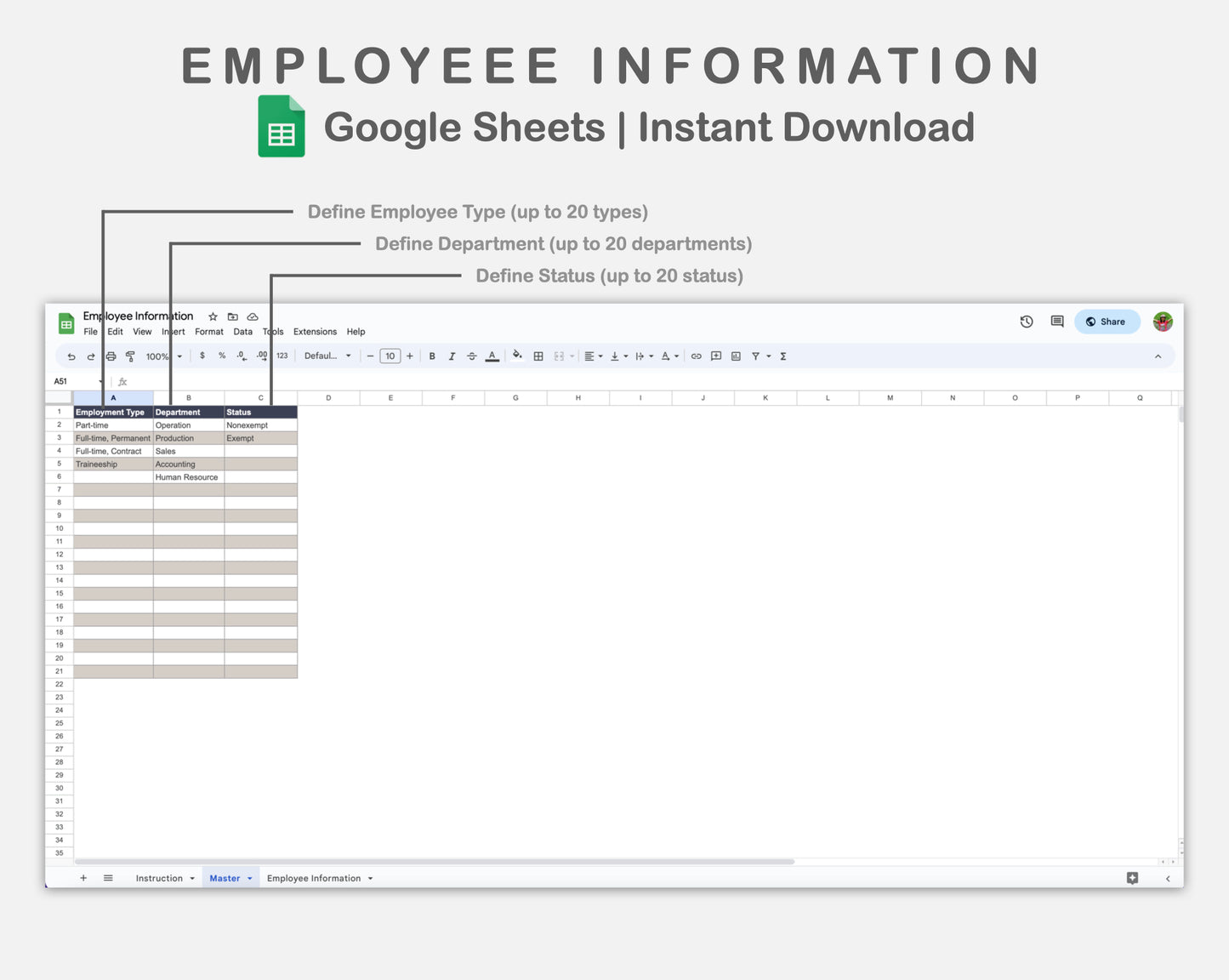 Google Sheets - Employee Information - Sweet