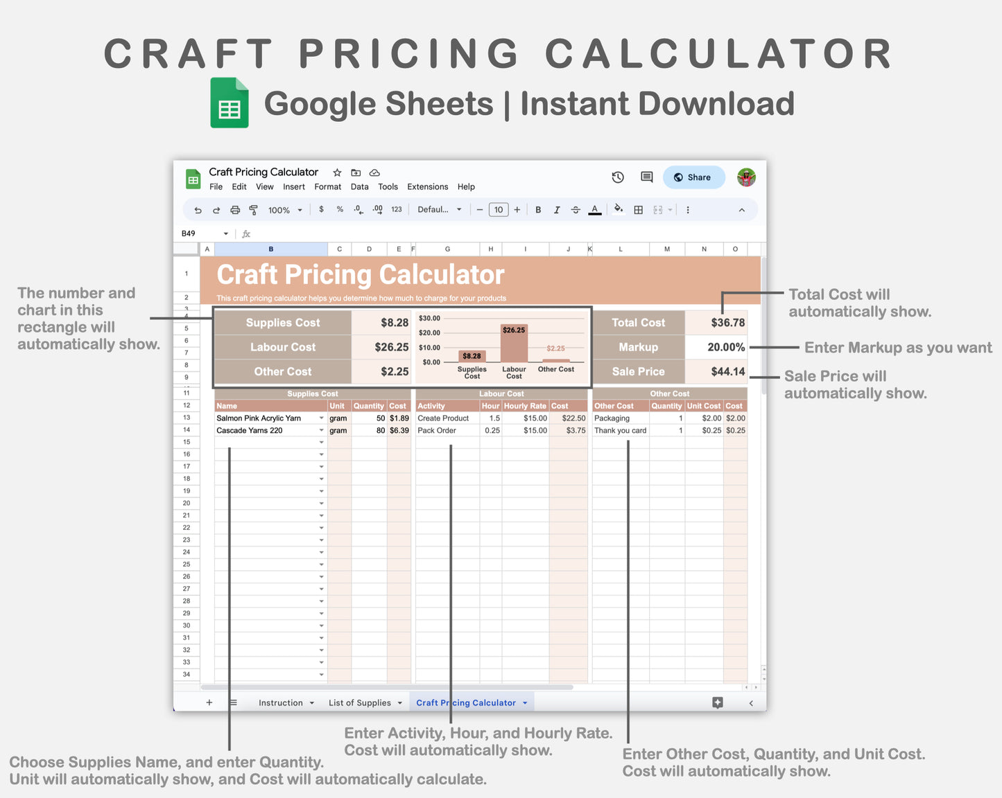 Google Sheets - Craft Pricing Calculator - Neutral