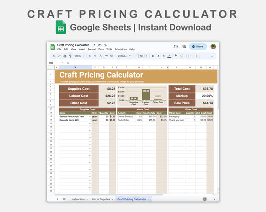 Google Sheets - Craft Pricing Calculator - Boho