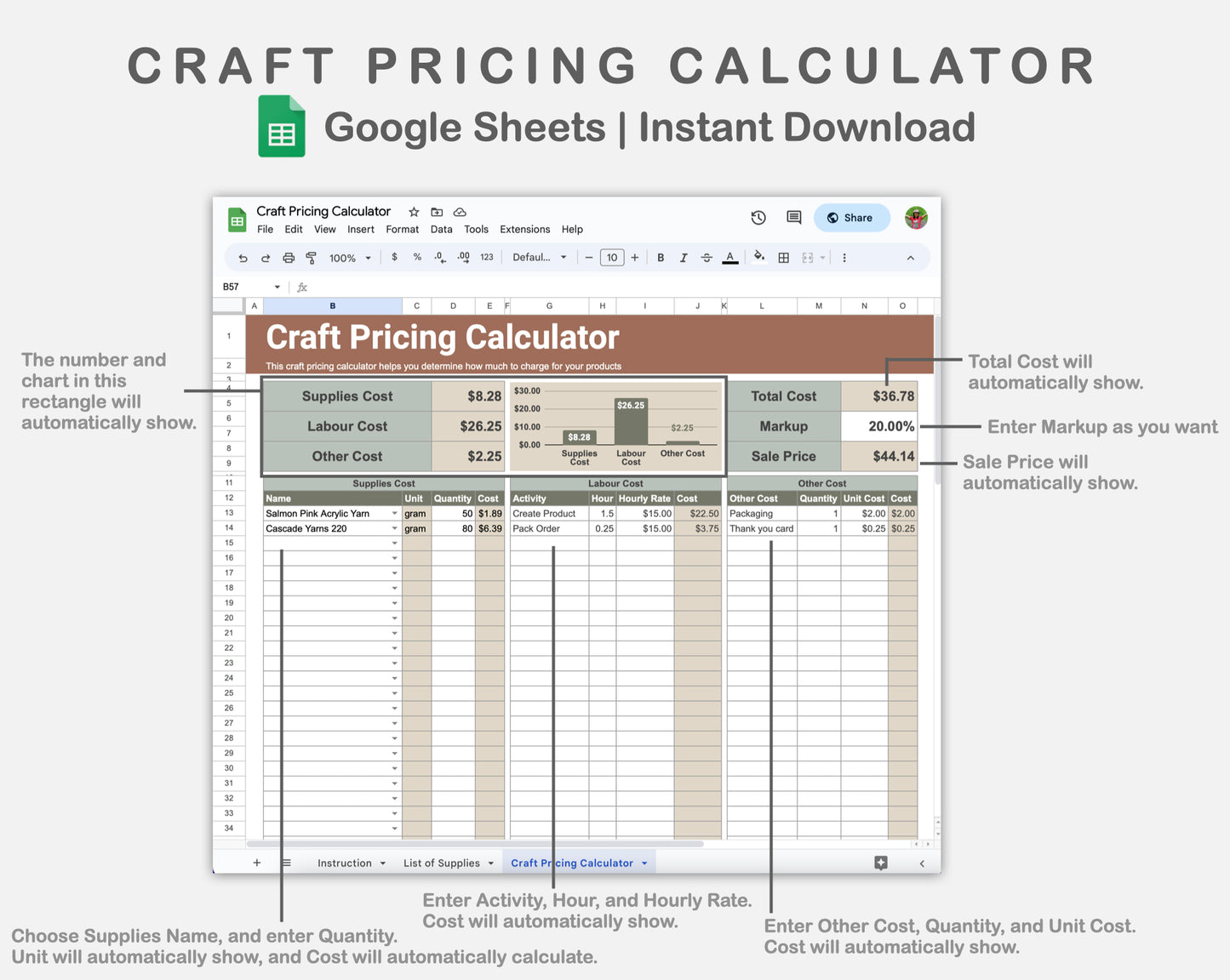 Google Sheets - Craft Pricing Calculator - Earthy