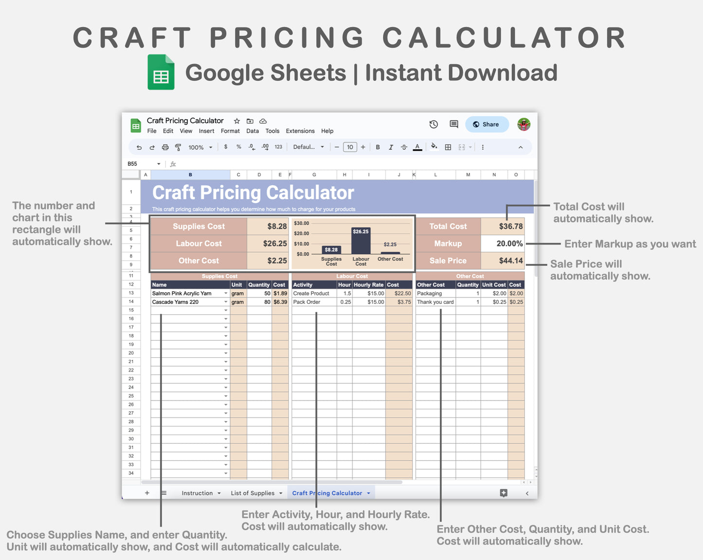 Google Sheets - Craft Pricing Calculator - Sweet
