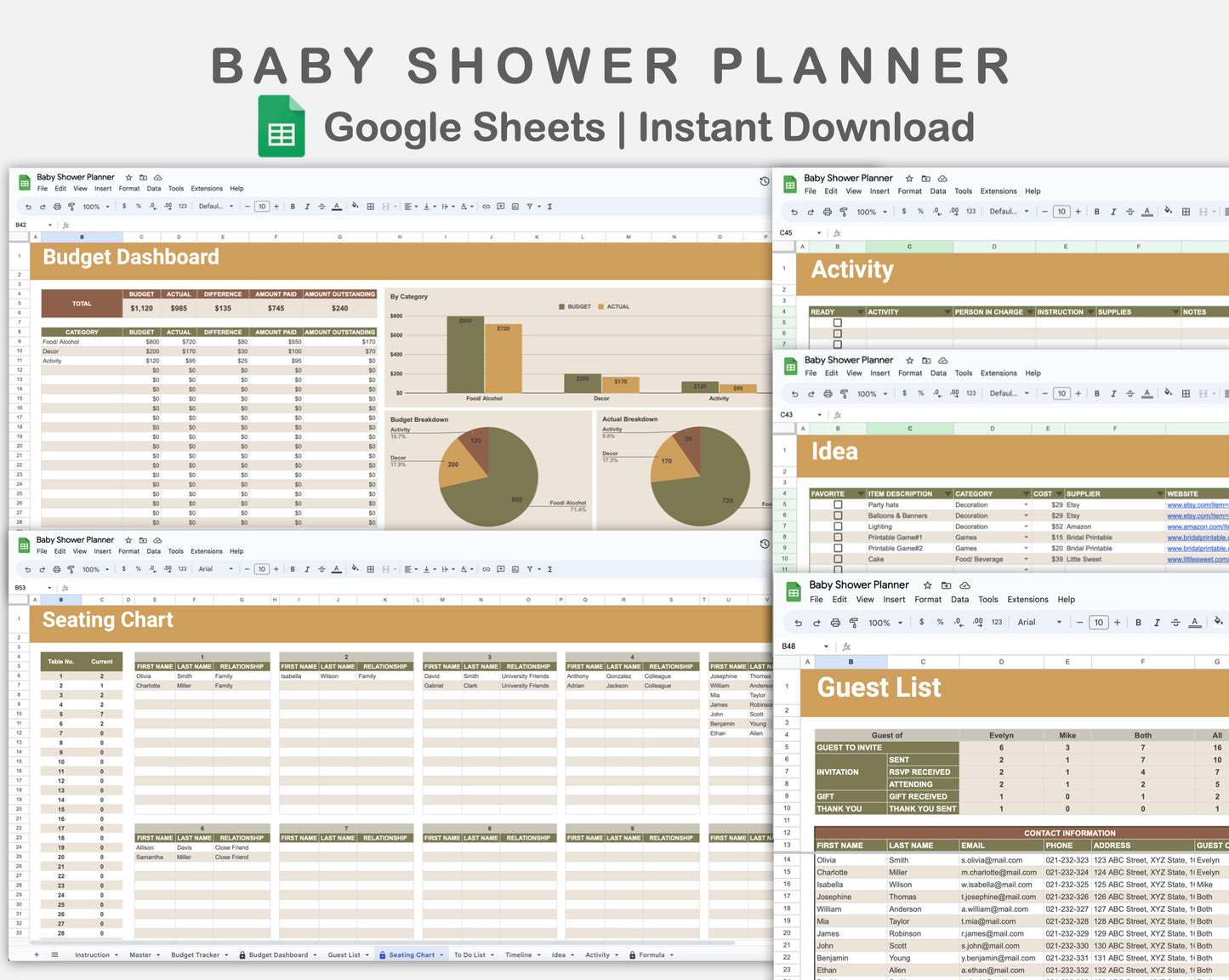 Google Sheets - Baby Shower Planner - Boho