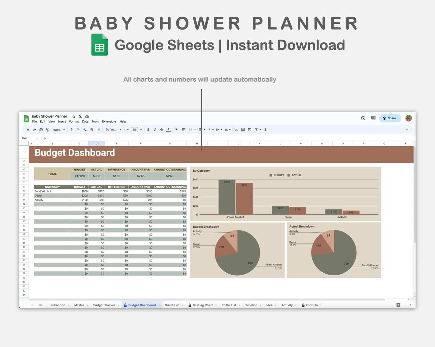 Google Sheets - Baby Shower Planner - Earthy