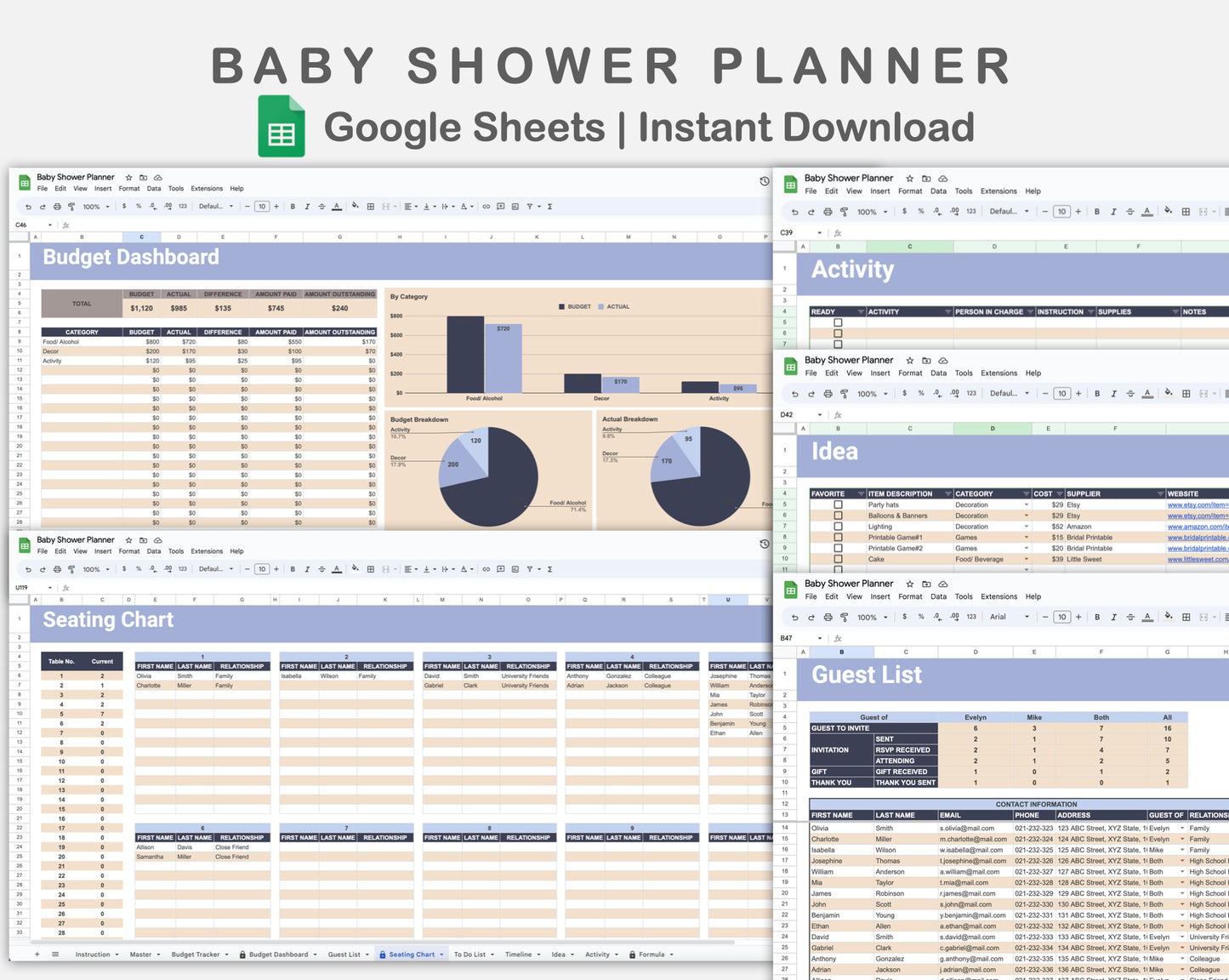 Google Sheets - Baby Shower Planner - Sweet
