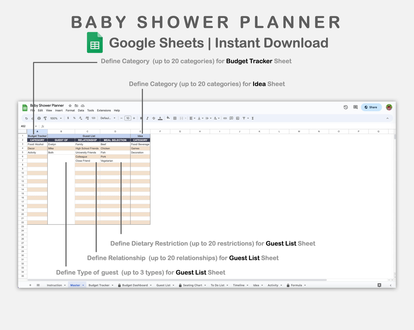 Google Sheets - Baby Shower Planner - Sweet