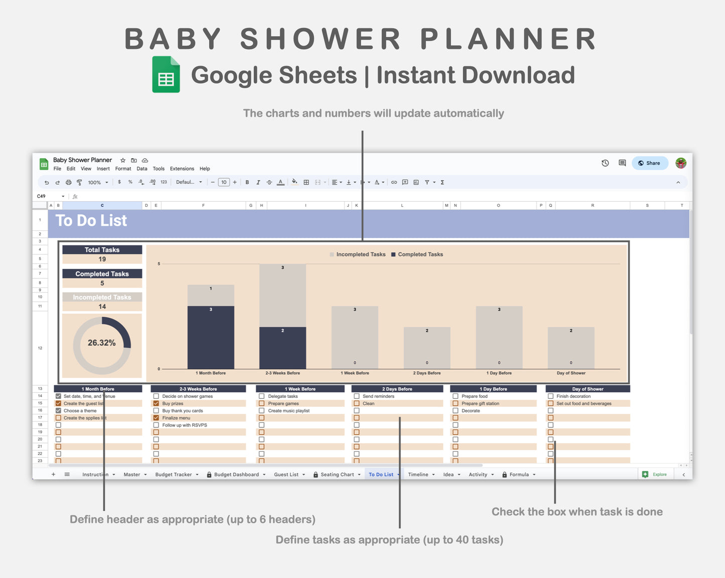 Google Sheets - Baby Shower Planner - Sweet