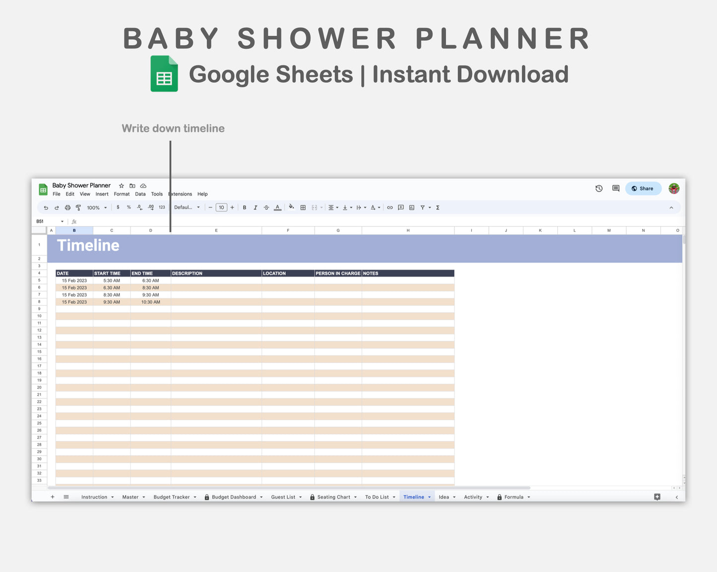 Google Sheets - Baby Shower Planner - Sweet