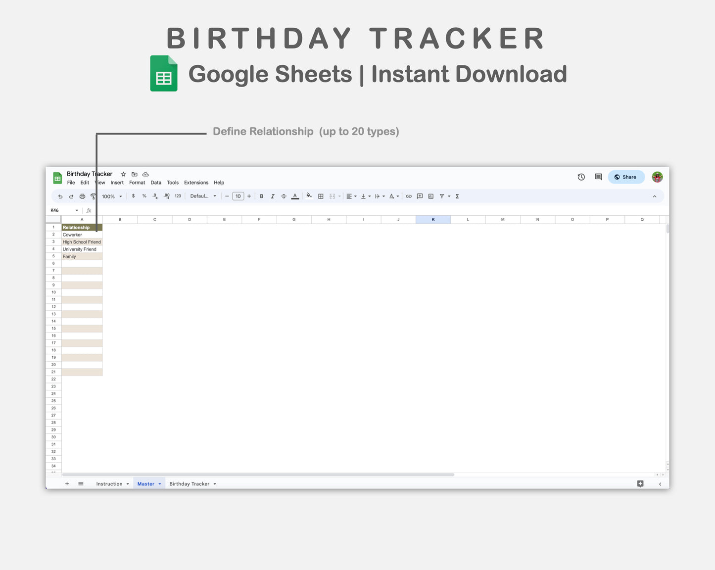 Google Sheets - Birthday Tracker - Boho