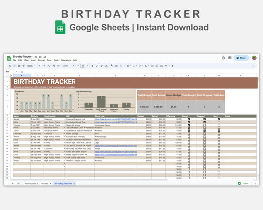Google Sheets - Birthday Tracker - Earthy