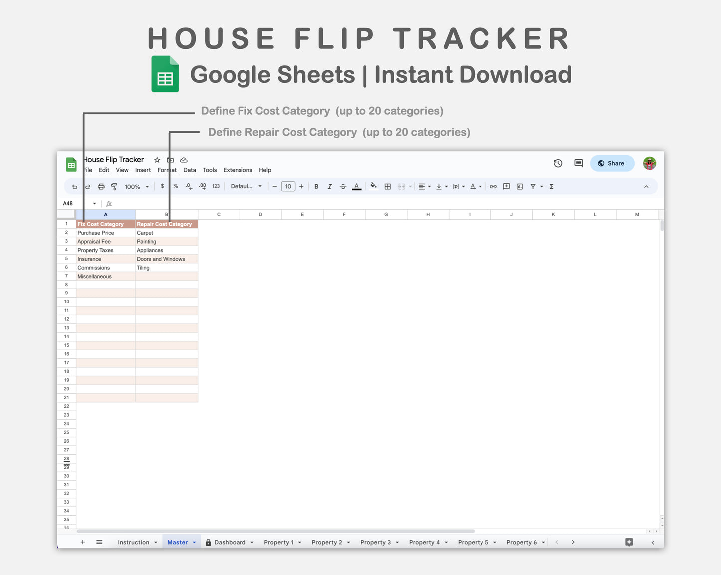 Google Sheets - House Flip Tracker - Neutral
